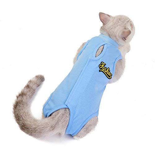 beautyhe Ropa De Gato EsterilizacióN Destete Ropa Anti-Lamer AlgodóN Ropa Acogedora Ropa Postoperatoria para Gatos Traje De RecuperacióN Mascota Blue,Small