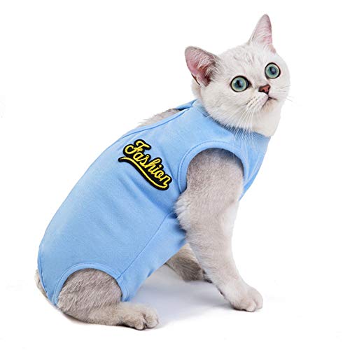 beautyhe Ropa De Gato EsterilizacióN Destete Ropa Anti-Lamer AlgodóN Ropa Acogedora Ropa Postoperatoria para Gatos Traje De RecuperacióN Mascota Blue,Small