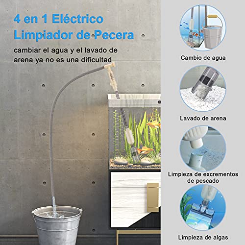 bedee Aspirador Automático para Acuario, Limpiador Grava Acuario, Limpiador de Grava con Esponja de Filtro, Aspirador de Grava Eléctrica Adecuada para Acuarios Medianos y Grandes, Lavado de Arena