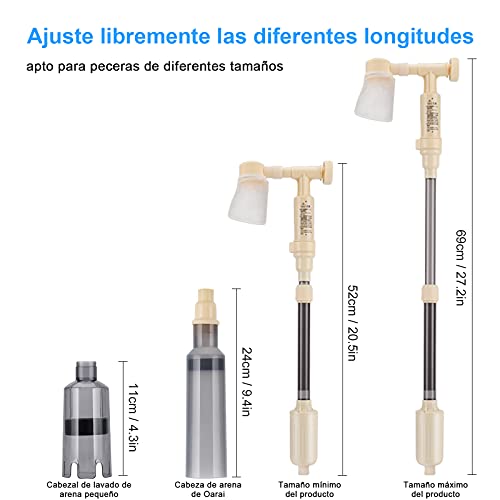 bedee Aspirador Automático para Acuario, Limpiador Grava Acuario, Limpiador de Grava con Esponja de Filtro, Aspirador de Grava Eléctrica Adecuada para Acuarios Medianos y Grandes, Lavado de Arena