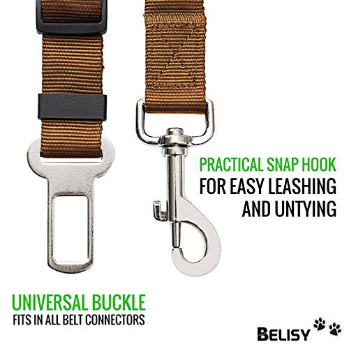 BELISY Correa Perro Coche en Nylon Elástico Ajustable – Cinturon Perro/Gato Coche – Correa Ajustable (60-80cm) para la Máxima Comodidad – Perros Grandes y Pequeños