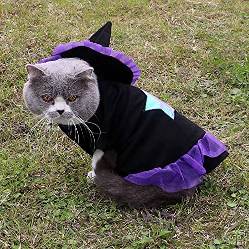 BELUAPI Disfraz de Halloween para mascotas, disfraz de mago para disfraz de cosplay para mascotas con sombrero de mago para perro, gato y cachorro (pequeño)