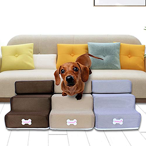 Benoon Escalera Perro Pequeño Gatos Mascota 3 Escalones Rampa Antideslizante Extraíble Escalera De Cama Desmontable para Escalar Gris