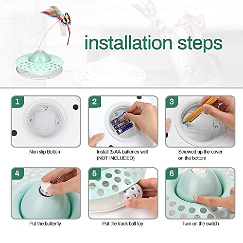 BestFire Cat Tease - Juguete interactivo para gatos eléctricos giratorios, diseño de mariposa, gatito, sonido, pista, bola de juguete para interior con alas luminosas