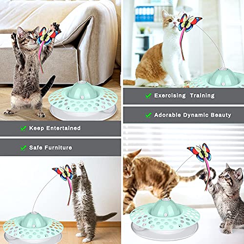 BestFire Cat Tease - Juguete interactivo para gatos eléctricos giratorios, diseño de mariposa, gatito, sonido, pista, bola de juguete para interior con alas luminosas