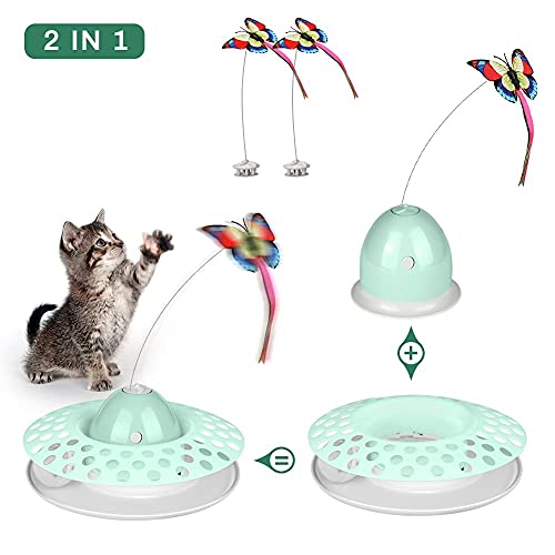 BestFire Cat Tease - Juguete interactivo para gatos eléctricos giratorios, diseño de mariposa, gatito, sonido, pista, bola de juguete para interior con alas luminosas