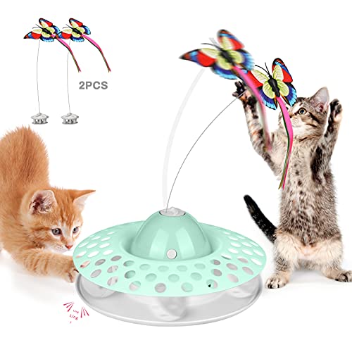 BestFire Cat Tease - Juguete interactivo para gatos eléctricos giratorios, diseño de mariposa, gatito, sonido, pista, bola de juguete para interior con alas luminosas