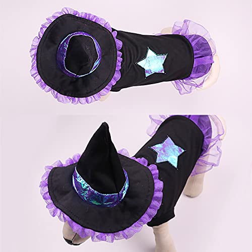 BFYDOAA Disfraz de mago para perro, disfraz de Halloween, disfraz de mago con sombrero para mascotas para perros pequeños, medianos y gatos
