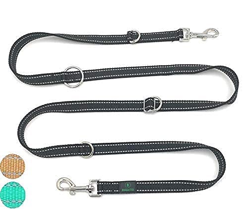 BINEACTIV Correa para perros, correa de guía, correa manos libres, correa para correr, correa de varias longitudes, universal, costuras reflectantes, acabado robusto (1.Negro)