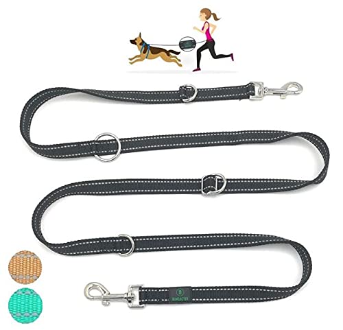 BINEACTIV Correa para perros, correa de guía, correa manos libres, correa para correr, correa de varias longitudes, universal, costuras reflectantes, acabado robusto (1.Negro)