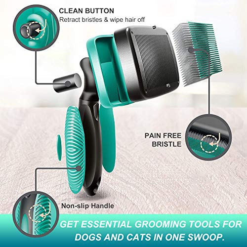 Bingobang Cepillo para mascotas para perros y gatos para pelo largo, elimina el 95% de los pelos muertos y el pelo suelto, adecuado para perros y gatos de pelo medio y largo (verde)