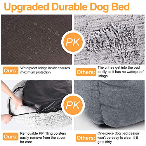 BingoPaw Cama Perro Grande, 85 x 18cm Cama Redonda de Felpa para Mascotas, Sofá para Perros Cálida y Cómoda, con Suave Cojín Desmontable, Colchón Perro Impermeable y Lavable, Color Marrón