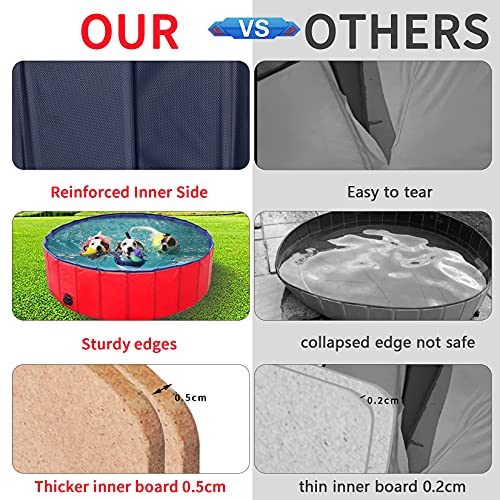 BingoPaw Piscina Perros Grandes, Piscina para Perros Plegable XXL Bañera Infantil PVC Antideslizante y Resistente al Desgaste con válvura para Interior Exterior 160x30 cm Color Rojo