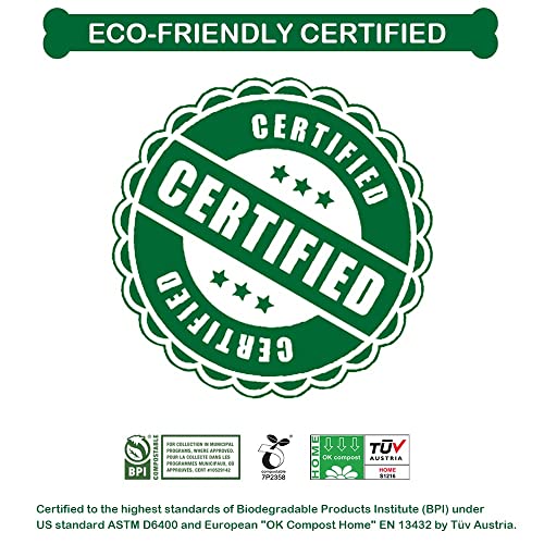 BIOFAMI Bolsas Caca Perro 100% Biodegradables, 150 Bolsas, Materiales Compostables a base de Almidón de maíz, Sin fragancia, Certificación US BPI y EU EN13432 OK Compost Home