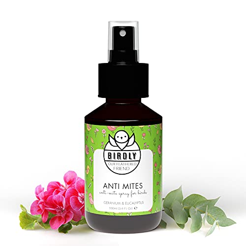 Birdly Spray Antiácaros Aves - Antiparasitario Natural Aves y su Entorno - Protección de Parásitos en Jaulas para Canarios, Jaulas para Agapornis - Repelente de Ácaros con Aceite de Geranio, 100ml