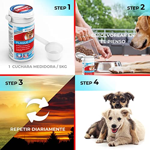 Bogadent - Plaque-Stop - Protección Dental para Perros, 70g, Polvo para Eliminar Sarro y Placa, Cuidado Contra el Mal Aliento, Refrescante, Elimina el Sarro Fácilmente, Limpieza Dental, UBO0727