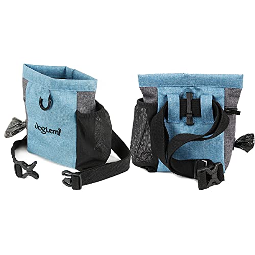 Bolsa de Entrenamiento para Perros con Magnético Apertura y Bandolera Ajustable, Resistente al Agua Alimentos Bolso Perro con Cremallera, Bolsa Mascotas Golosinas Perro Alimentos Dog Treat Bag (Azul)