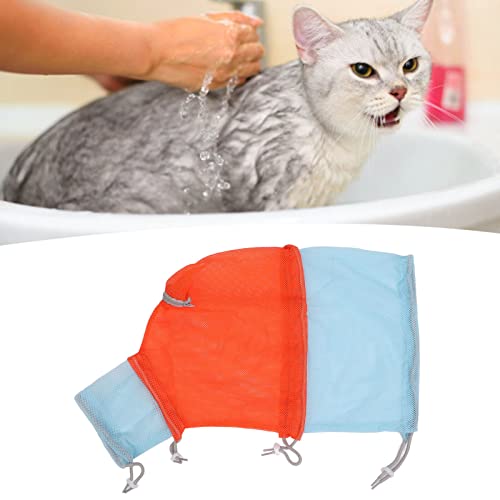 Bolsa de Lavado para Gatos, Bolsa Multifuncional Resistente a los Arañazos para Baño de Gatos, Ajustable, Cómoda para Gatos Domésticos para Cortar Uñas(Tres generaciones azul + naranja)