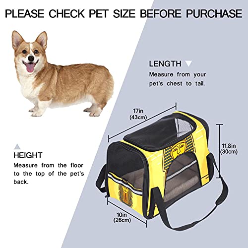 Bolsa de viaje para perros y gatos portátil para mascotas, bolsa de lona transpirable con vintage Egipto Faraón amarillo para animales pequeños