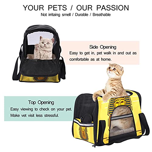 Bolsa de viaje para perros y gatos portátil para mascotas, bolsa de lona transpirable con vintage Egipto Faraón amarillo para animales pequeños
