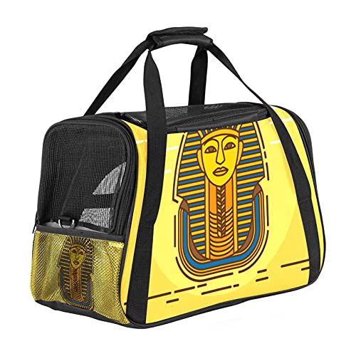 Bolsa de viaje para perros y gatos portátil para mascotas, bolsa de lona transpirable con vintage Egipto Faraón amarillo para animales pequeños