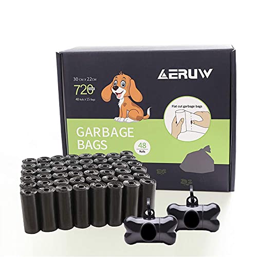 Bolsas Caca Perro, Bolsas para excrementos de Perro, Poop Bag para Mascotas Domésticos de 48 Rolls, Total 720 Bolsas con 2 Dispensadores (negro)