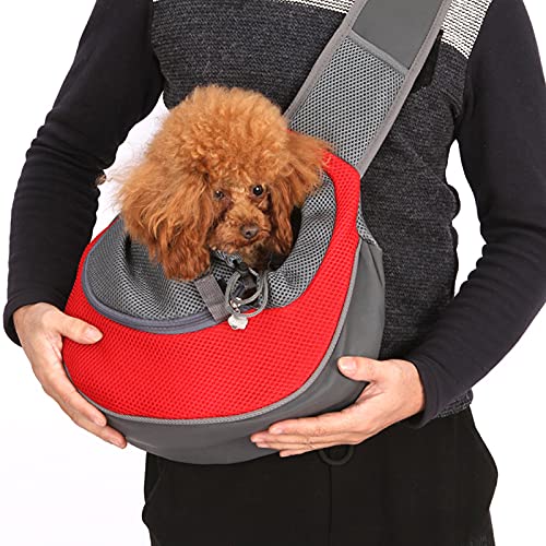 Bolso Perro Pequeño, Dog Carrier Sling Bag con Bandolera Ajustable Transportín Perro para Mascotas Perros y Gatos Bolso de Hombro para Mascotas Transportín para Perros hasta 5 kg (Rojo)