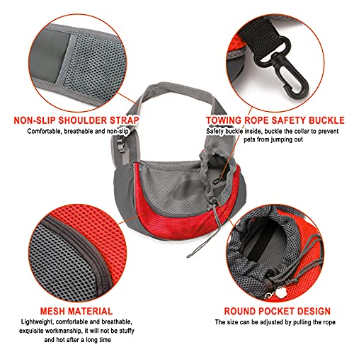 Bolso Perro Pequeño, Dog Carrier Sling Bag con Bandolera Ajustable Transportín Perro para Mascotas Perros y Gatos Bolso de Hombro para Mascotas Transportín para Perros hasta 5 kg (Rojo)