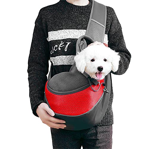 Bolso Perro Pequeño, Dog Carrier Sling Bag con Bandolera Ajustable Transportín Perro para Mascotas Perros y Gatos Bolso de Hombro para Mascotas Transportín para Perros hasta 5 kg (Rojo)