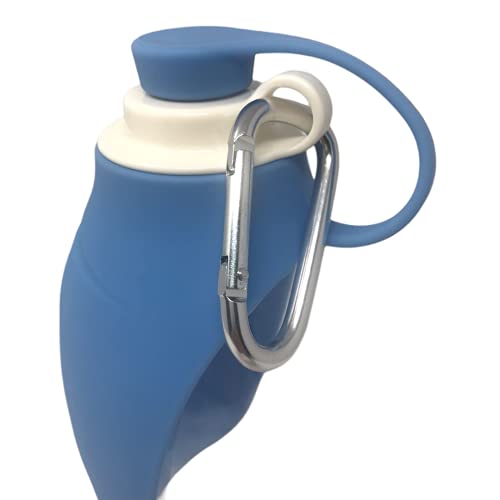 Botella de Agua de Silicona portátil de Viaje para Perros y Gatos 550 ml (Azul) |Tapa Plegable en forma de Cuenco | Bebedero Dispensador antibacteriano Mascotas | Paseos al Aire Libre | Con mosquetón.