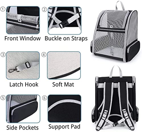 BOW CALICO Mochila Transportín Perro, Mochila Transportín Gato Bien Ventilado con Correa de Seguridad Interior, Bolsa de Transporte para para Gatos y Perros Pequeños (12.6 * 11 * 16.12 Inch)