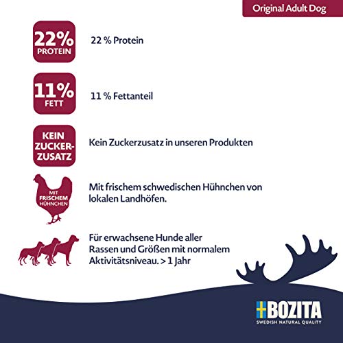 BOZITA Comida Original para Perros, 12 kg, alimento seco producido de Manera sostenible para Perros Adultos