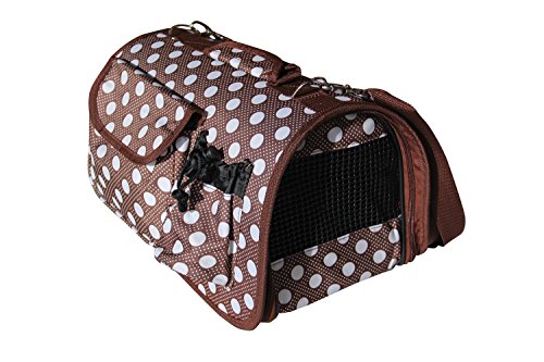 BPS (R) Portador Transportín Bolsa Bolso de Tela (Lunares) para Perro o Gato, Mascotas, Animales, Tamaño: L, 51 x 26 x 29 cm. (Marrón)