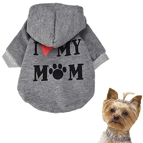 BTKNOO Mascota Ropa para Perros Amo a mi mamá Abrigo con Capucha para Perros Perros pequeños Mascotas Cachorros Deportes de Ocio Ropa de Mezcla de algodón Traje # T1P