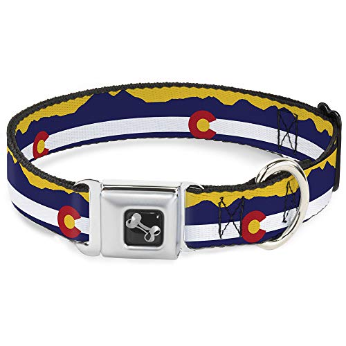 Buckle Down 15 – 26 "Colorado Bandera/montaña Silueta Amarillo Collar de Perro Hueso, Large