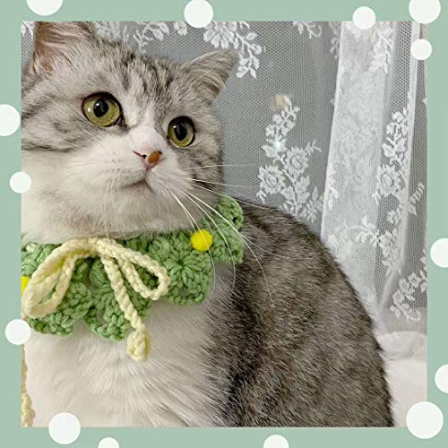 Bufanda De Punto para Perros Y Gatos, Decoración, Pañuelo para Perros, Color Verde Esmeralda, Adorno De Bola Amarilla, con Hebilla Ajustable, Algodón, para Perros Y Gatos 3 Tamaños