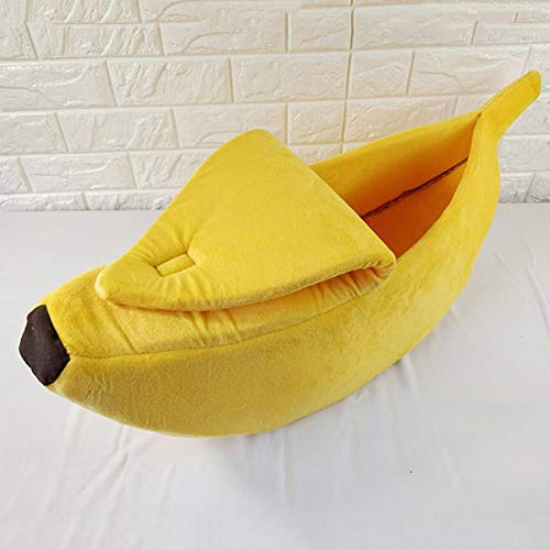 BuffyIn Casa de cama para gatos y gatos de plátano, bonita cama de felpa, cojín acolchado suave, lavable, camas para gatos y gatitos