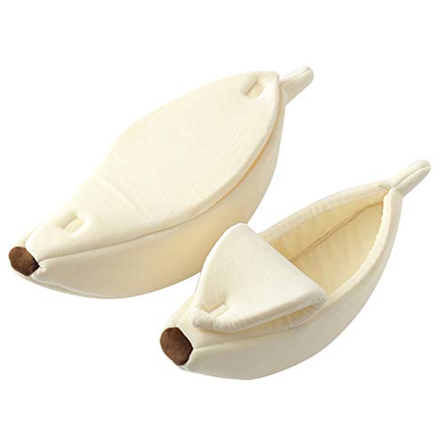 BuffyIn Casa de cama para gatos y gatos de plátano, bonita cama de felpa, cojín acolchado suave, lavable, camas para gatos y gatitos