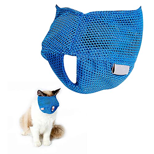 bysonice Bozales para Gatos Funda de Malla Malla de poliéster Bozales para Gatos Manga Ajustable Bozal de Tela para Gatitos Anti-mordida Limpieza para Gatos Bolsa para la Cabeza para baño