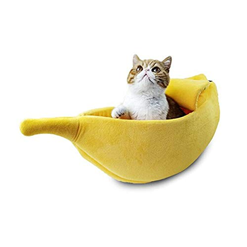 BYYLECL Linda casa de cama de plátano para gatos, cueva de cama para gatos, suave y cálida para mascotas, cojín de felpa para gatitos, gatos, perros