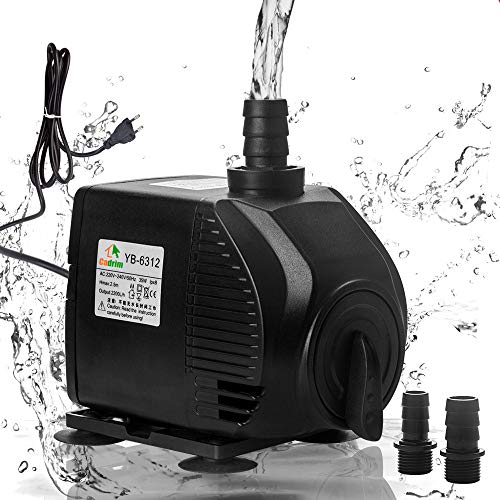 Cadrim Bomba Sumergible, Bomba de Agua para Acuario,2200L/H 220-240V/35W Bomba de Acuario,Estanque, Fuente, Natación, Sin Ruido (2200ML)