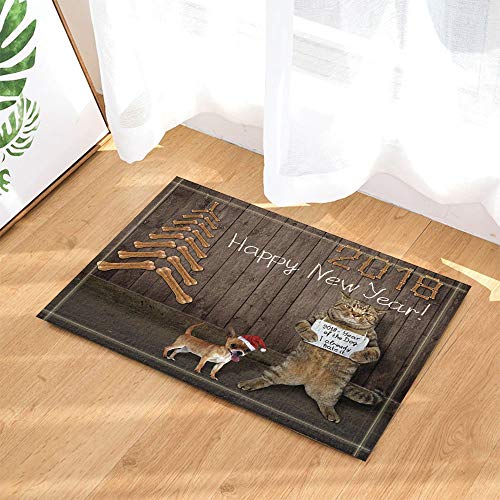 caichaxin Gato navideño con Sombrero de Santa con Pancarta Graciosa Perro en Madera Sombrero de Santa Alfombra de baño Suave ecológica y portátil