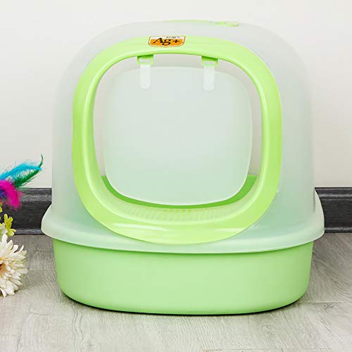 Caja de Arena para Gato Todo Cerrado con Cuchara Encantador Aseo Gatitos Antiolor Ecológico Abertura Frontal Fácil de Limpiar WC Inodoro,Green