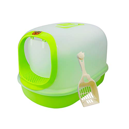 Caja de Arena para Gato Todo Cerrado con Cuchara Encantador Aseo Gatitos Antiolor Ecológico Abertura Frontal Fácil de Limpiar WC Inodoro,Green