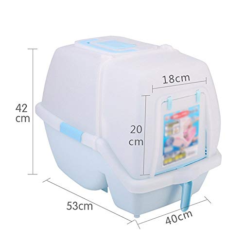 Caja de arena para gatos Cubierta Transparente Encerrada Recepción Sartén Gato De Interior Abierto Y El Uso De Los Contenedores Gran caja de arena para mascotas ( Color : Azul , tamaño : 42*40*53cm )