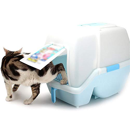 Caja de arena para gatos Cubierta Transparente Encerrada Recepción Sartén Gato De Interior Abierto Y El Uso De Los Contenedores Gran caja de arena para mascotas ( Color : Azul , tamaño : 42*40*53cm )