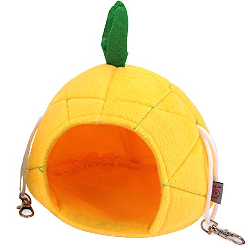 Cama cálida de invierno Hamaca de Piña para pequeños animales jugando suave erizo cama durmiendo linda hamster hamaca para pájaros para colgar en casa de gerbo, cobaya, cerdo（amarillo）