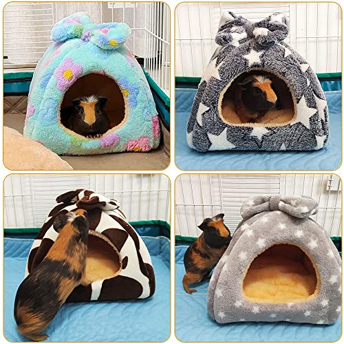 Cama de Cobayas, Casa de Invierno para Mascotas de Animales Pequeños, Cueva Nido Cálida de Felpa para Hámster Erizo Ardilla Hurones Ratas (30*30 cm, Estrella Gris)