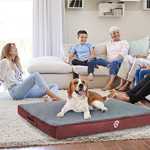 Cama ortopédica para Perros pequeños, medianos y Grandes, colchón para Perros Lavable, Almohada de Espuma en Forma de Caja de Huevos con Funda extraíble，XL Rojo