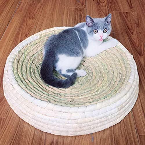 Cama para mascotas para gatos, mimbre tejido, cesta para nido de gato para mascotas, garra para pulir, rascador redondo, cama de paja, alfombrilla transpirable, cama para dormir para mascotas, Cool